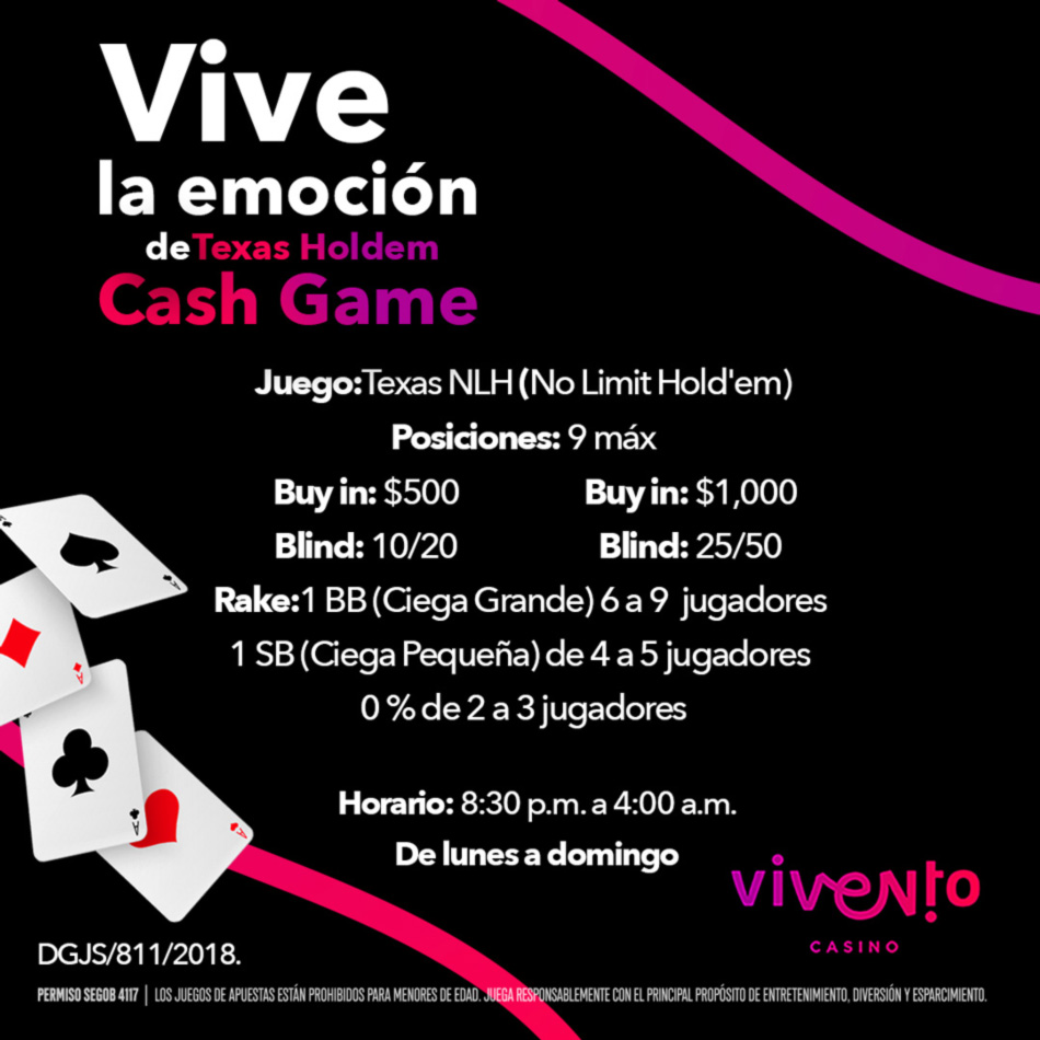 Mesas de CASH #TexasHoldem en Vivento Casino