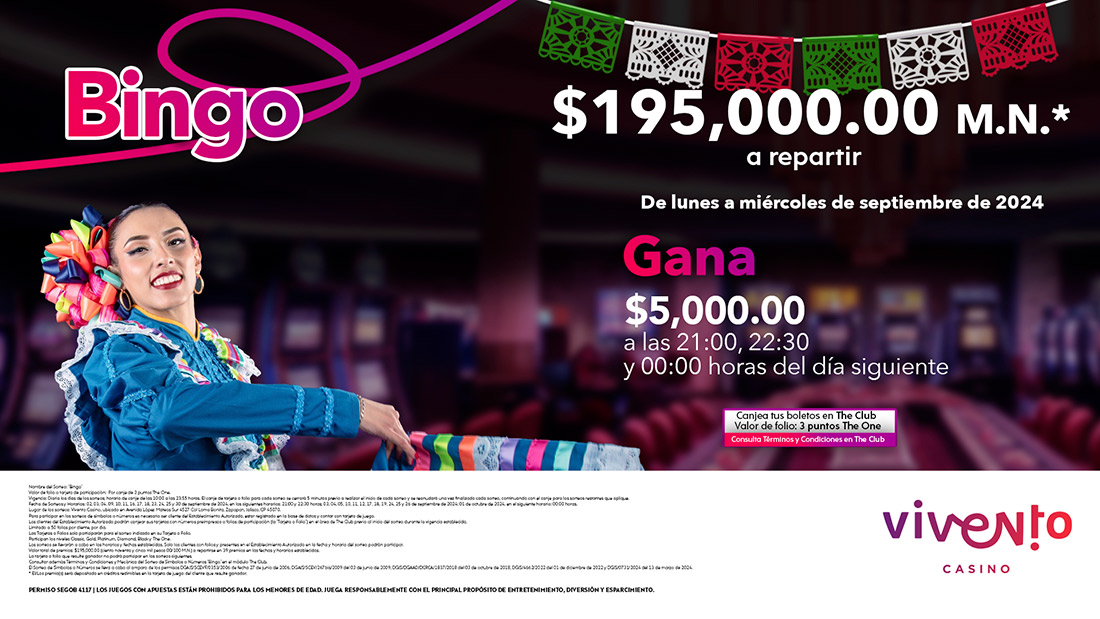 Septiembre se llena de emoción en Vivento Casino con nuestro Sorteo Bingo